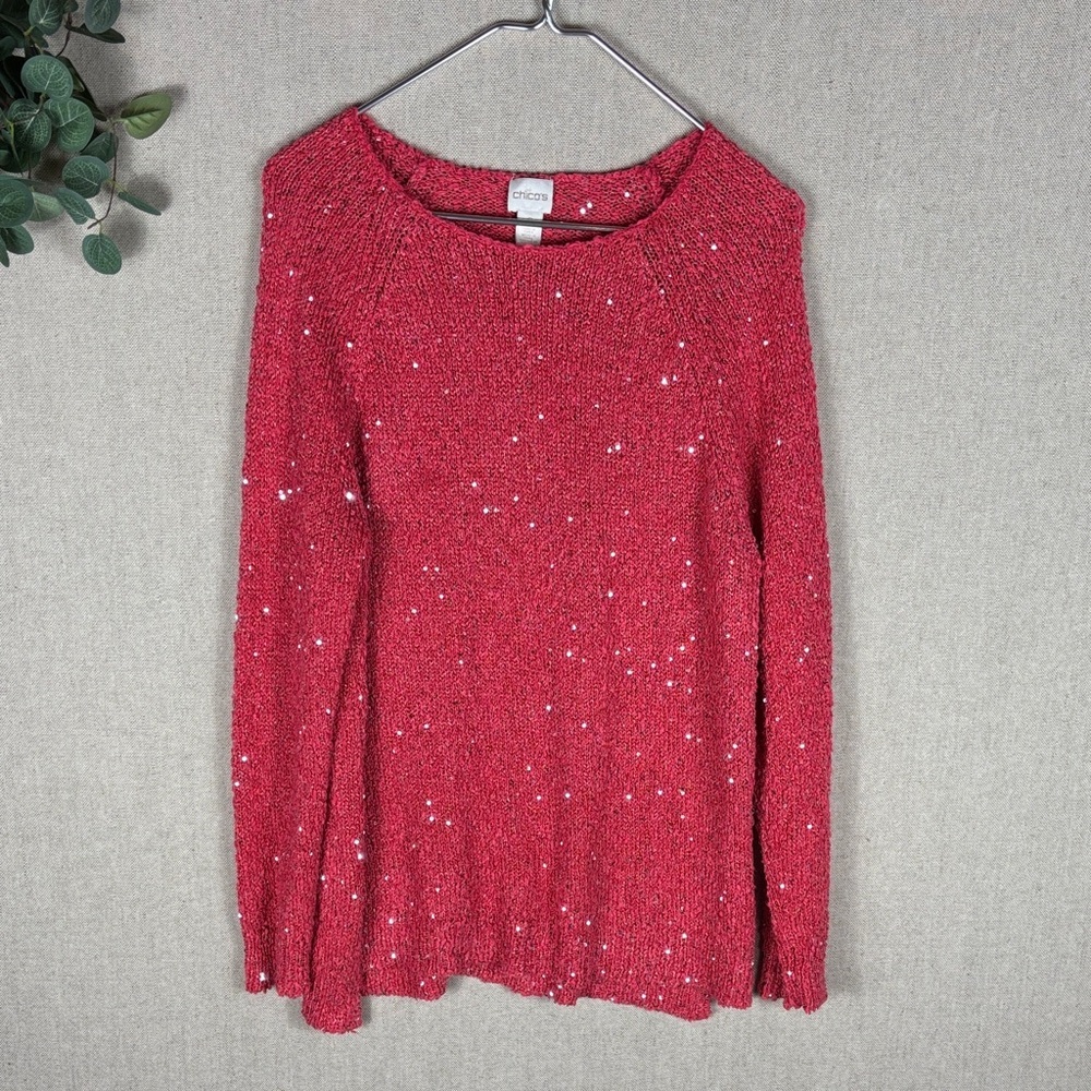 Chicos > Red Sequin Sweater 2/ Medium - Picture 2 of 9